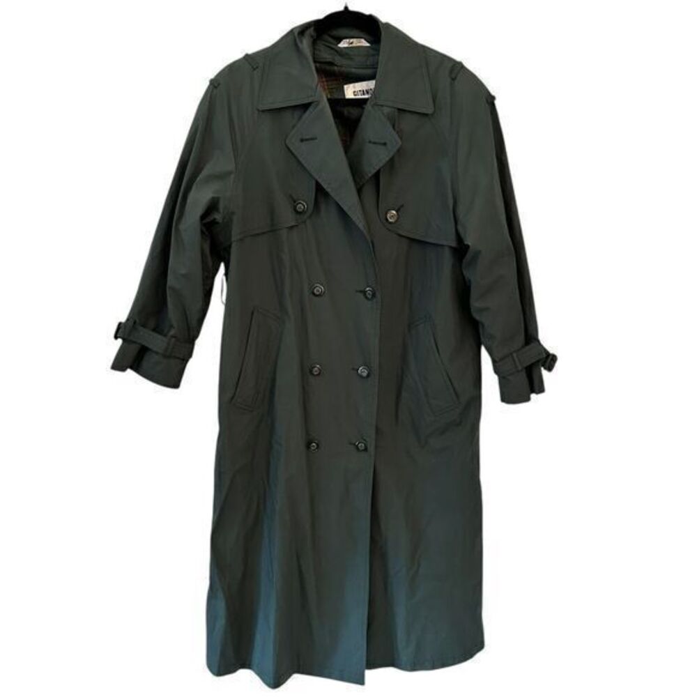 Gitano Women's Green Plaid Lined Trench Coat - 47" long - No Belt - Size M